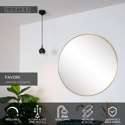 Lucide FAVORI - Lámpara colgante Baño - 1xGU10 - IP44 - Negro - USP